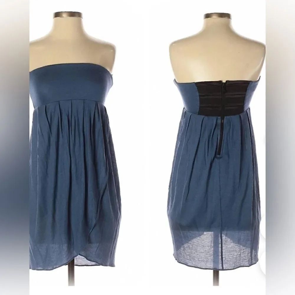 Alice + Olivia Base Dusty Blue Strapless Casual Soft Tencel Silk Blend Dress XS
